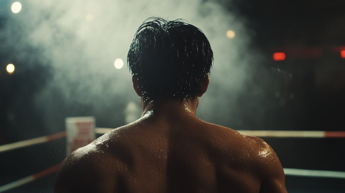 A Muay Thai fighter leaving the ring victoriously