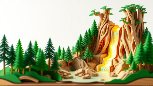A Multilayer Wood Diorama of a Green Forest