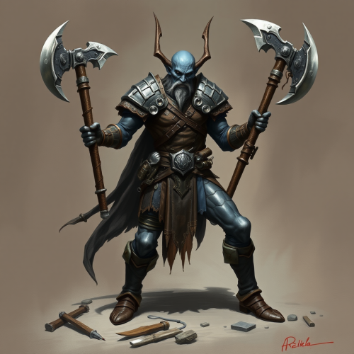 A Muscular Drow Fighter with Dual Battleaxes