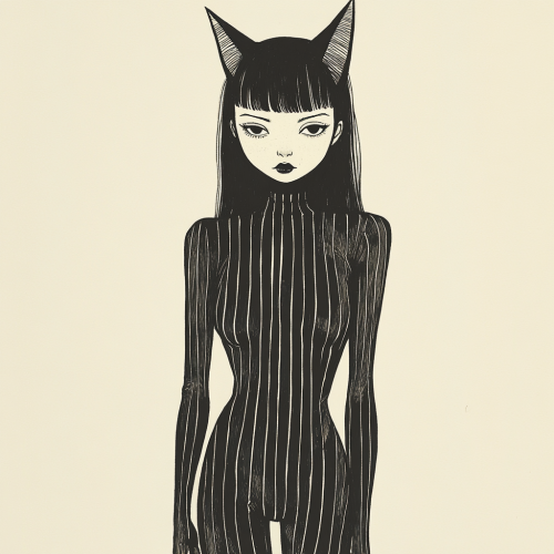 A Mysterious Female Figure in Edward Gorey Style