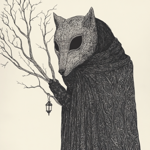 A Mysterious Gothic Figure Holding Animal Mask