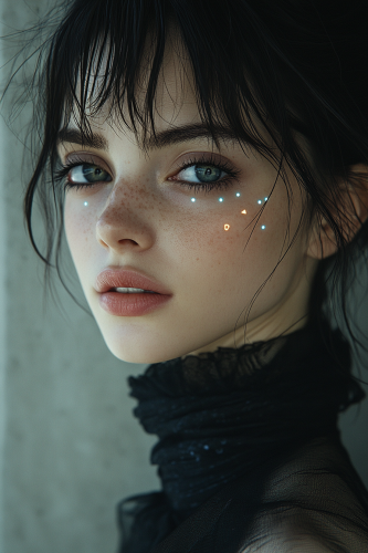 A Neo-cybergoth maiden in futuristic haute-couture dress