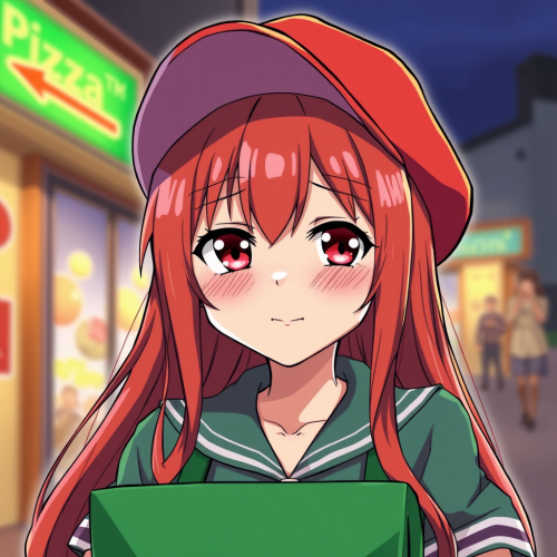 A Nervous Red-Haired Anime Pizza Delivery Girl