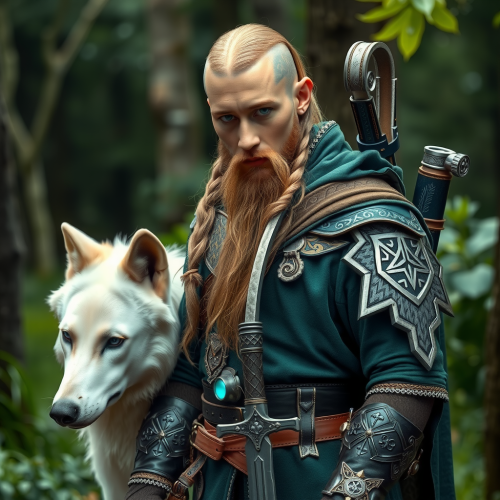 A Nordic Viking Half-Elf Ranger in Fantasy Scene.