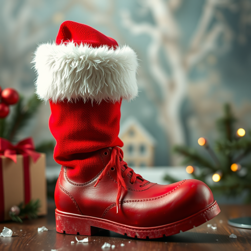 A Pair of Santa's Boots Standing Alone