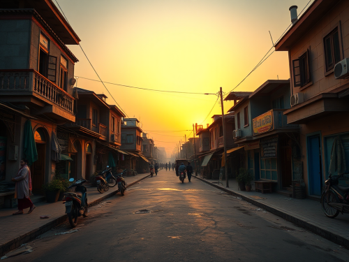 A Pakistani village square in the evening. A Pakistani village square in the evening.