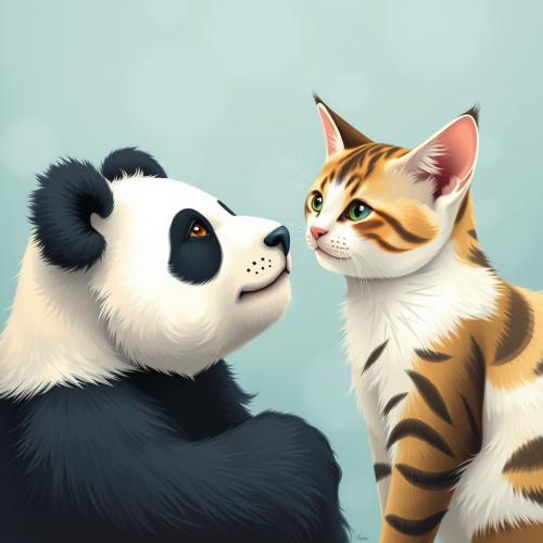A Panda and Cat Gaze at Each Other