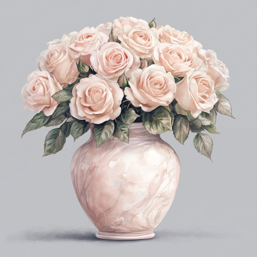 A Pastel Pink Bouquet in Porcelain Vase Painting