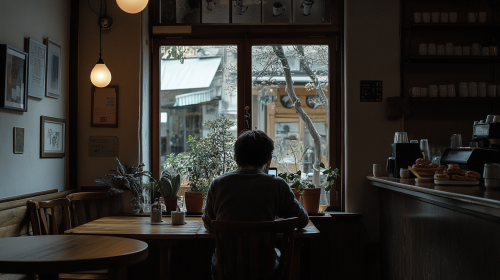 A Person in Cozy Café, 35mm Film Style