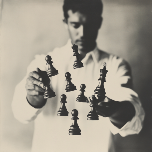 A Person with Chess Pieces in Motion
