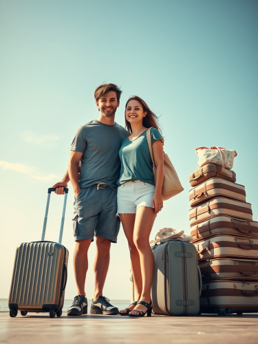 A Picture of Family with Luggage in Summer Fashion