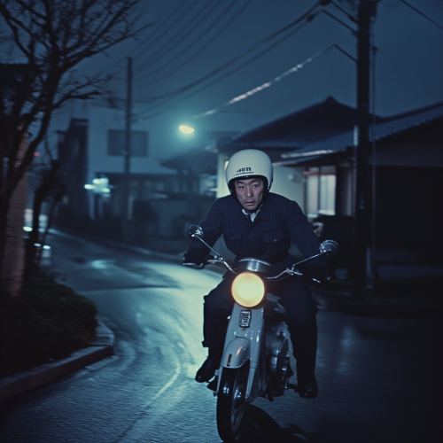 A Picture of Japanese Postal Worker at Night