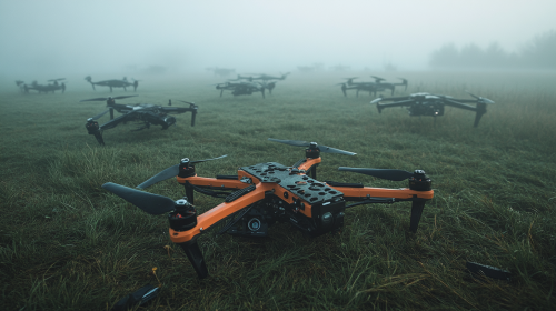 A Pile of Crashed Drones in a Field