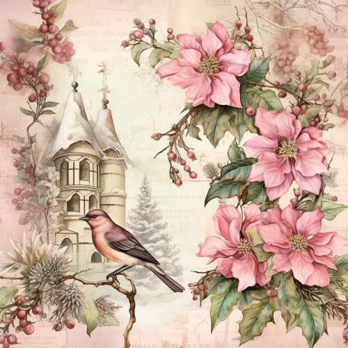 A Pink Victorian Christmas Journal with Birds