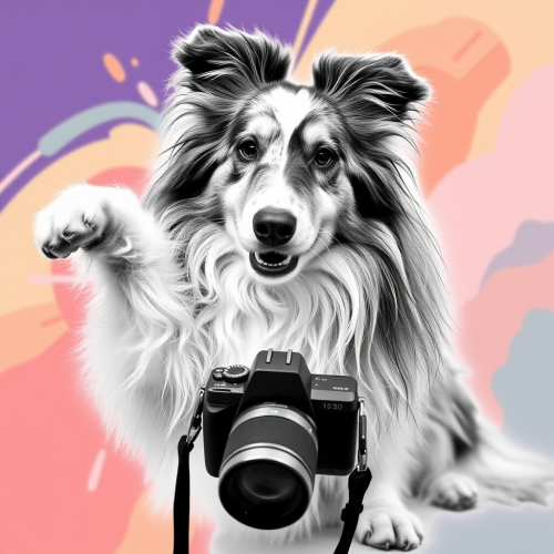 A Playful Collie Poses for a Black and White Photo