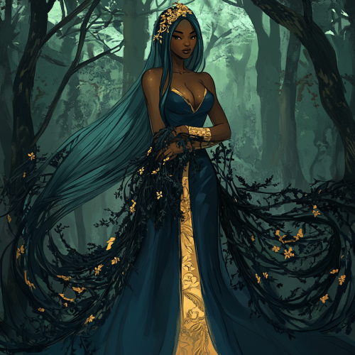 A Princess Entangled in Thorny Vines in Forest