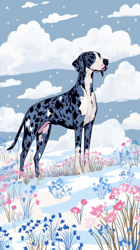 A Proud Merle Great Dane in a Snowy Landscape
