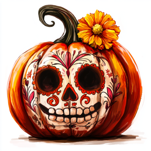 A Pumpkin Decorated with Mexican Skull Design Aesthetic