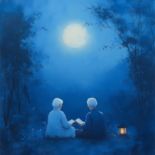 A Quiet Night with Elderly Couple Reading