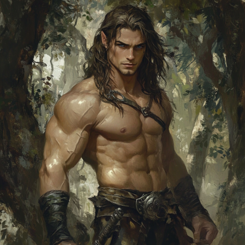 A Ready Wood Elf Swordsman in Forest