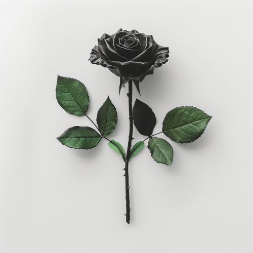 A Realistic Black Rose with Two Green Leaves