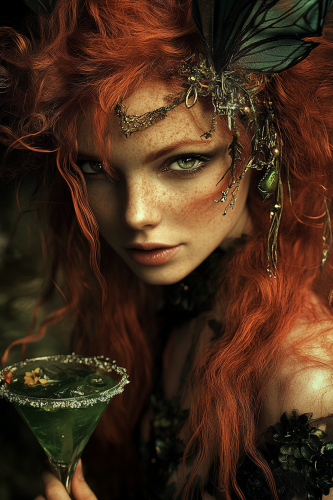 A Redhead Witch Smiling with Martini in HD