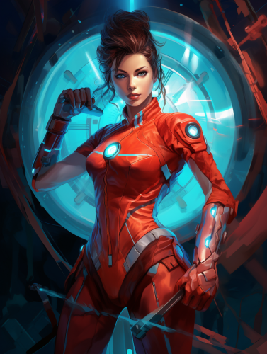 A Retro-Futuristic Female Superhero with Glowing Sword A Retro-Futuristic Female Superhero with Glowing Sword