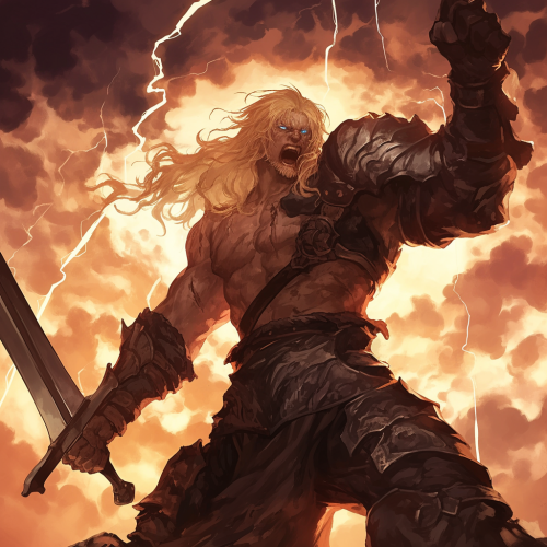 A Roaring Barbarian in A Lightning-Charged Sky