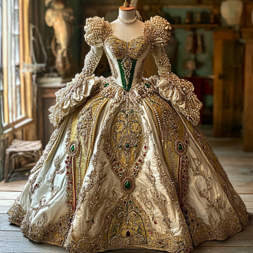 A Royal Tudor Wedding Dress with Golden Embroidery