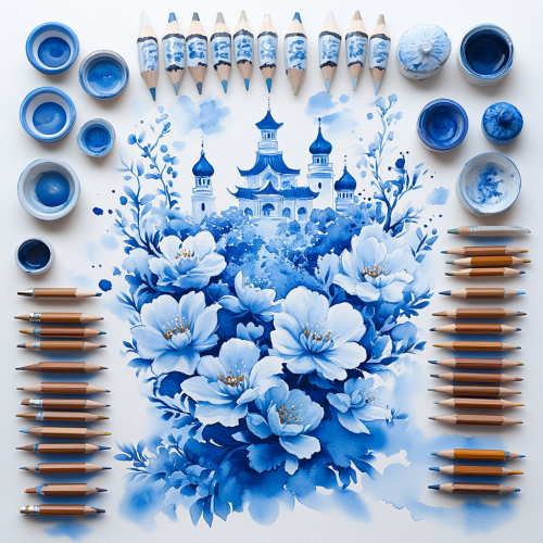 A Russian Folk Art Painting in Blue and White