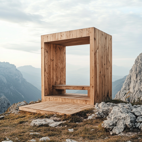 A Rustic Wooden Photo Corner on Mountain Peak