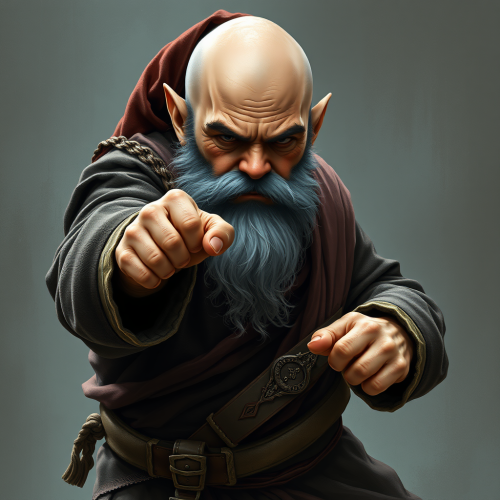 A Sad Dwarf Monk in Fighting Stance