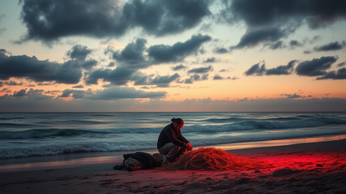 A Sad Man Collecting Thoughts by the Sea