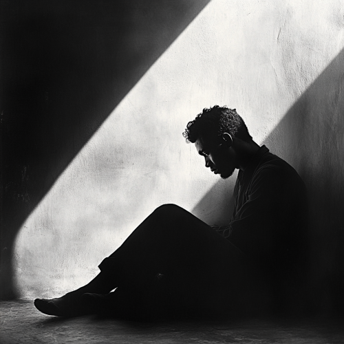 A Sad Man Sitting With Long Shadow