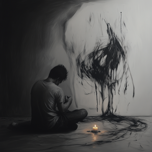 A Sad Man in Messy Room with Candle