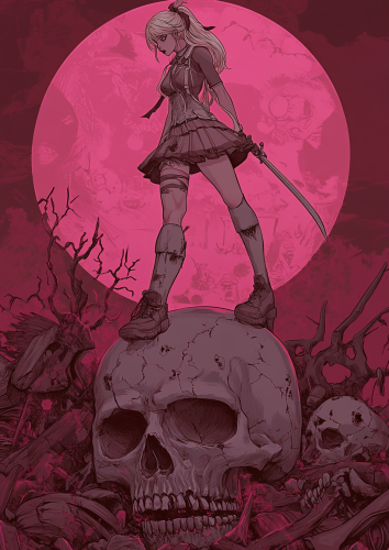 A Sailor on Zombie Skull in Cyberpunk Style