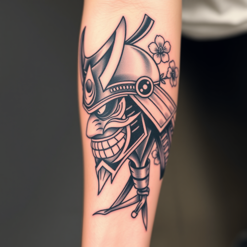 A Samurai Hannya Mask Tattoo with Cherry Blossoms