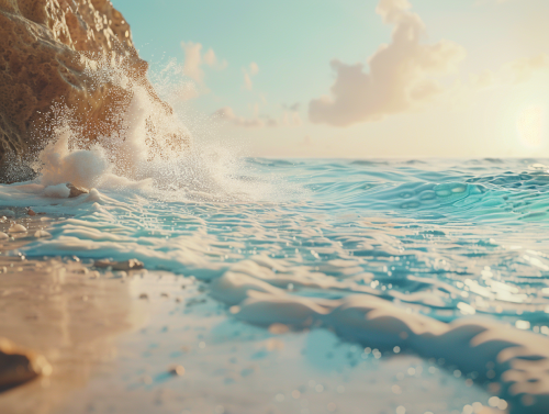 Cinematic Beach Waves Photograph In Wes Anderson Style