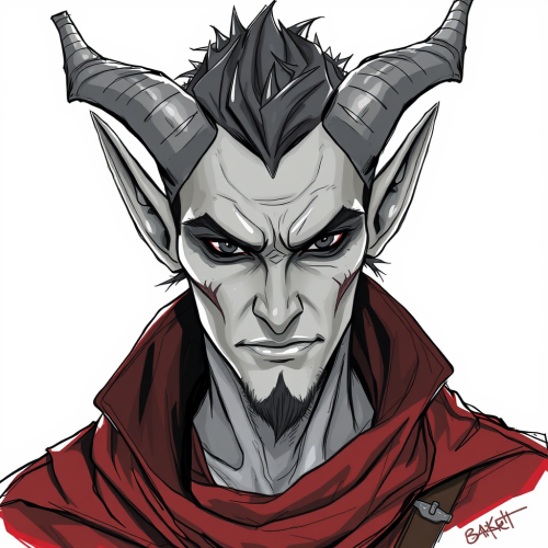 A Sassy Male Tiefling Rogue with Black Eyes