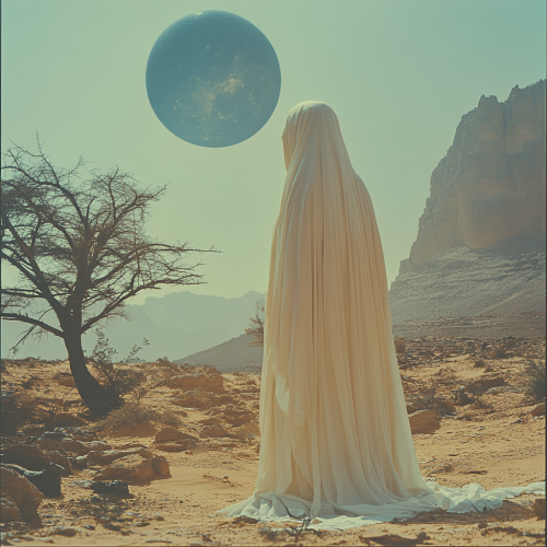 A Saudi Woman Staring at Neptune in Desert