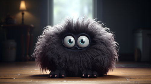 A Scared Black Monster Hiding in Dark Corner