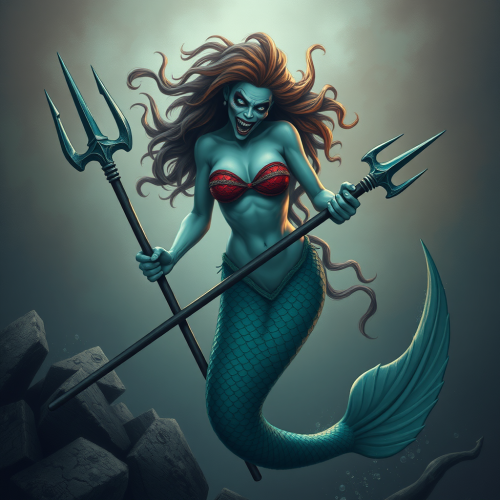 A Scary Mermaid Holding a Trident