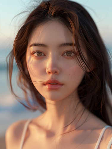 A Serene Beach Portrait of a Korean Woman