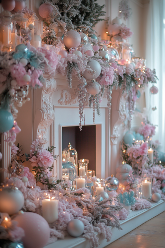 A Serene Pastel Christmas Fireplace Mantle A Serene Pastel Christmas Fireplace Mantle