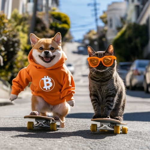 A Shiba Inu and Siamese Cat race downhill