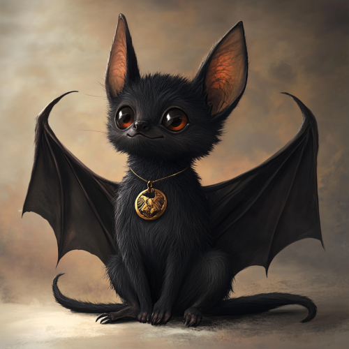 A Shiny Black Bat with Golden Medallion Art.