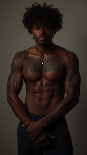 A Shirtless Tattooed Black Man