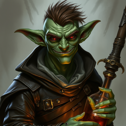 A Sinister Goblin Alchemist in Leather Clothes