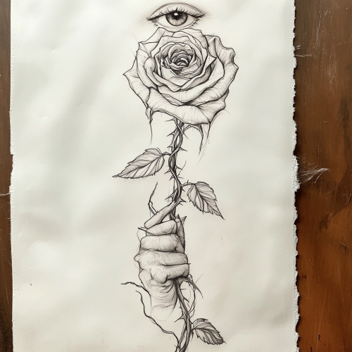 A Sketch of Rose with Barb Wire Tattoo Idea