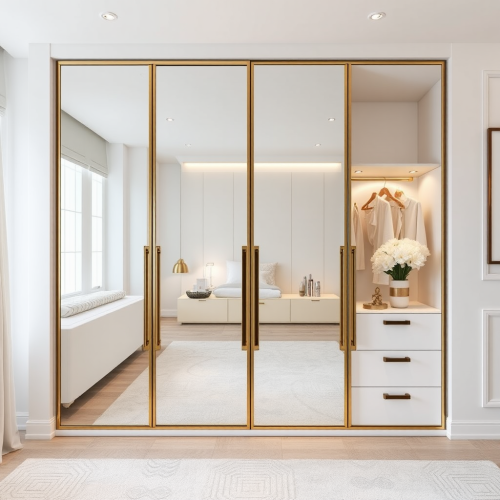 A Sleek and Luxurious Modern Wardrobe With Mirror